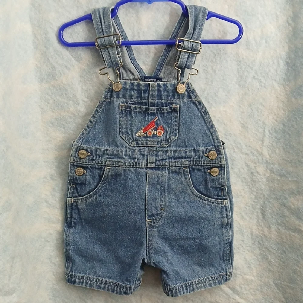 Vintage Carters Boys SZ 12-18 Months Denim Overalls Dump Truck Embroidered